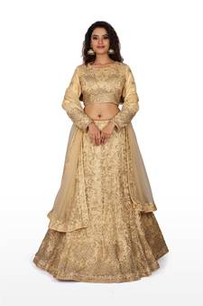 cream embroidered net readymade lehenga cholis
