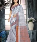 Peach printed linen saree with blouse