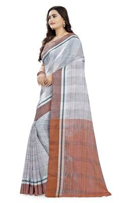 Peach printed linen saree with blouse 2