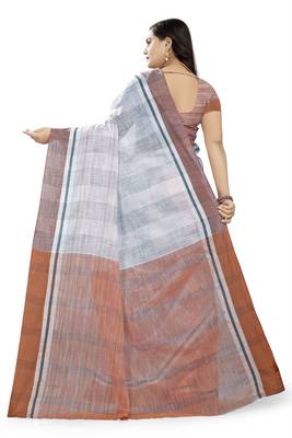 Peach printed linen saree with blouse 4