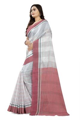 Light Pink Printed Linen Saree With Blouse 2