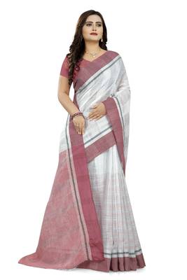 Light Pink Printed Linen Saree With Blouse 3
