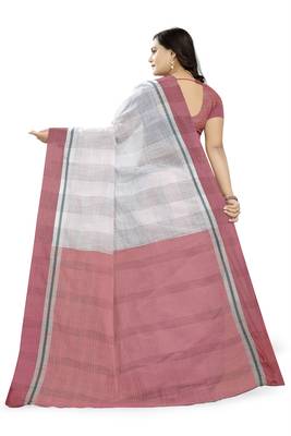 Light Pink Printed Linen Saree With Blouse 4