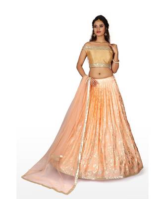 Orange Embroidered Foil Readymade Lehenga Cholis 1