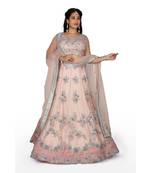 Peach Embroidered Net Readymade Lehenga Cholis