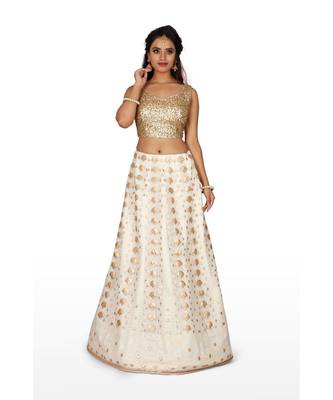Off White Embroidered Net Readymade Lehenga Cholis 1