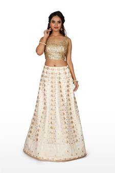 Off White Embroidered Net Readymade Lehenga Cholis