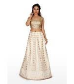 Off White Embroidered Net Readymade Lehenga Cholis