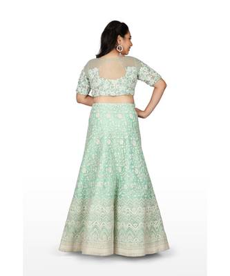 Green Embroidered Net Readymade Lehenga Cholis 2