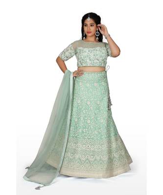 Green Embroidered Net Readymade Lehenga Cholis 1