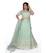 Green Embroidered Net Readymade Lehenga Cholis