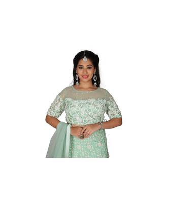 Green Embroidered Net Readymade Lehenga Cholis 3