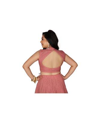 Peach Embroidered Georgette Readymade Lehenga Cholis 2