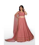 Peach Embroidered Georgette Readymade Lehenga Cholis