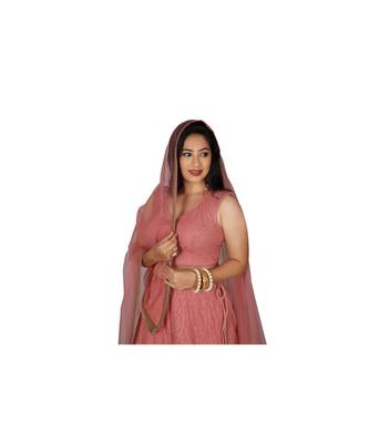 Peach Embroidered Georgette Readymade Lehenga Cholis 3