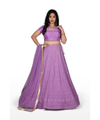 Purple Embroidered Georgette Readymade Lehenga Cholis 1