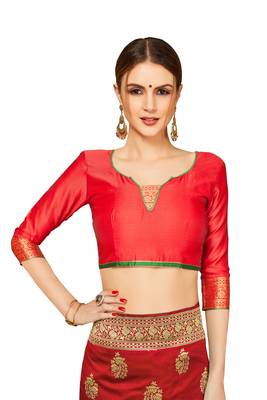  red woven jacquard saree with blouse 3