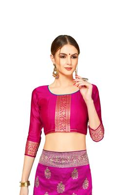  pink woven jacquard saree with blouse 3
