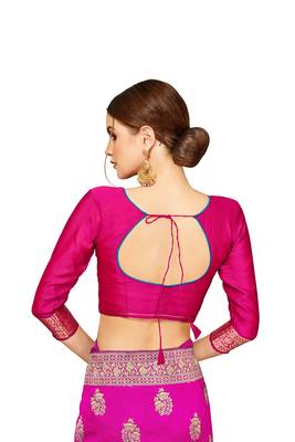  pink woven jacquard saree with blouse 4