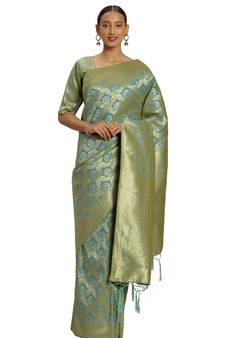 Sky Blue Woven  Art Silk Saree With Blouse