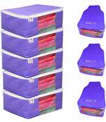 atorakushon   Fabric 5 Saree Cover and 3 Blouse Clothes Storage Bag Wardrobe Garments Organiser (blue)
