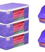 atorakushon   Fabric 3 Saree Cover and 2 Blouse Clothes Storage Bag Wardrobe Garments Organiser (blue)