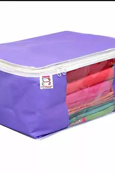 atorakushon   Fabric 3 Saree Cover and 2 Blouse Clothes Storage Bag Wardrobe Garments Organiser (blue)