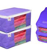 atorakushon   Fabric 2 Saree Cover and 2 Blouse Clothes Storage Bag Wardrobe Garments Organiser (blue)