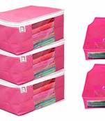 atorakushon   Fabric 3 Saree Cover and 2 Blouse Clothes Storage Bag Wardrobe Garments Organiser (Pink)