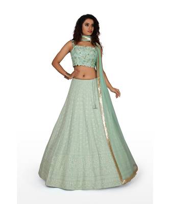 Green Embroidered Net Readymade Lehenga Cholis 1