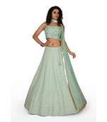 Green Embroidered Net Readymade Lehenga Cholis