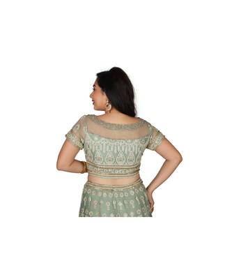 Green Embroidered Net Readymade Lehenga Cholis 2