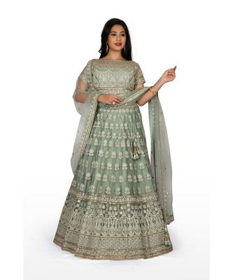 Green Embroidered Net Readymade Lehenga Cholis 1