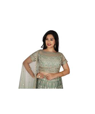 Green Embroidered Net Readymade Lehenga Cholis 3