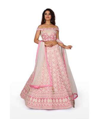 pink embroidered net readymade lehenga cholis 3