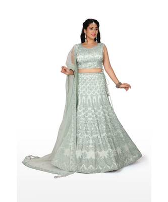Green Embroidered Net Readymade Lehenga Cholis 1