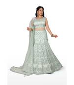 Green Embroidered Net Readymade Lehenga Cholis