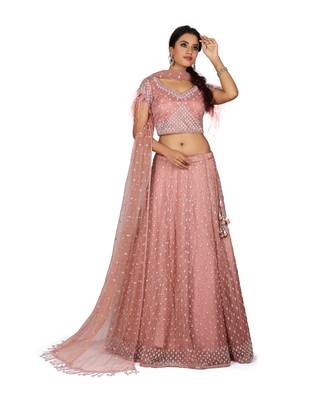 Peach Embroidered Organza Readymade Lehenga Cholis 1