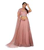 Peach Embroidered Organza Readymade Lehenga Cholis