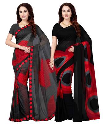 Combo Of 2 Poly Georgette Multicolor Printed Women's Saree 1