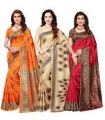 Combo of 3 Poly Silk Multicolor Printed Women's Saree/Sari With Blouse Piece