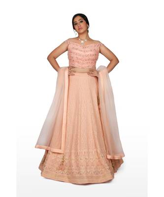 Peach Embroidered Georgette Readymade Lehenga Cholis 1