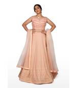 Peach Embroidered Georgette Readymade Lehenga Cholis