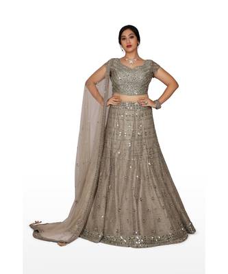 Grey Embroidered Net Readymade Lehenga Cholis 1