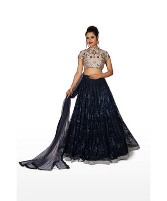 Blue Embroidered Net Readymade Lehenga Cholis 3