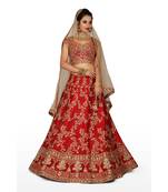 Red Embroidered Silk Readymade Lehenga Cholis
