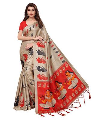 Combo Of 3 Poly Silk Multicolor Printed Women's Saree With Tassels 5