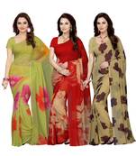 Combo of 3 Multicolor Poly Georgette Printed Women's Saree/Sari