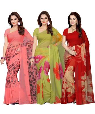 Combo of 3 Multicolor Poly Georgette Printed Women's Saree/Sari 1