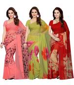 Combo of 3 Multicolor Poly Georgette Printed Women's Saree/Sari